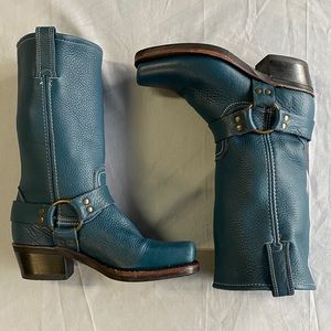 Frye blue leather harness boots